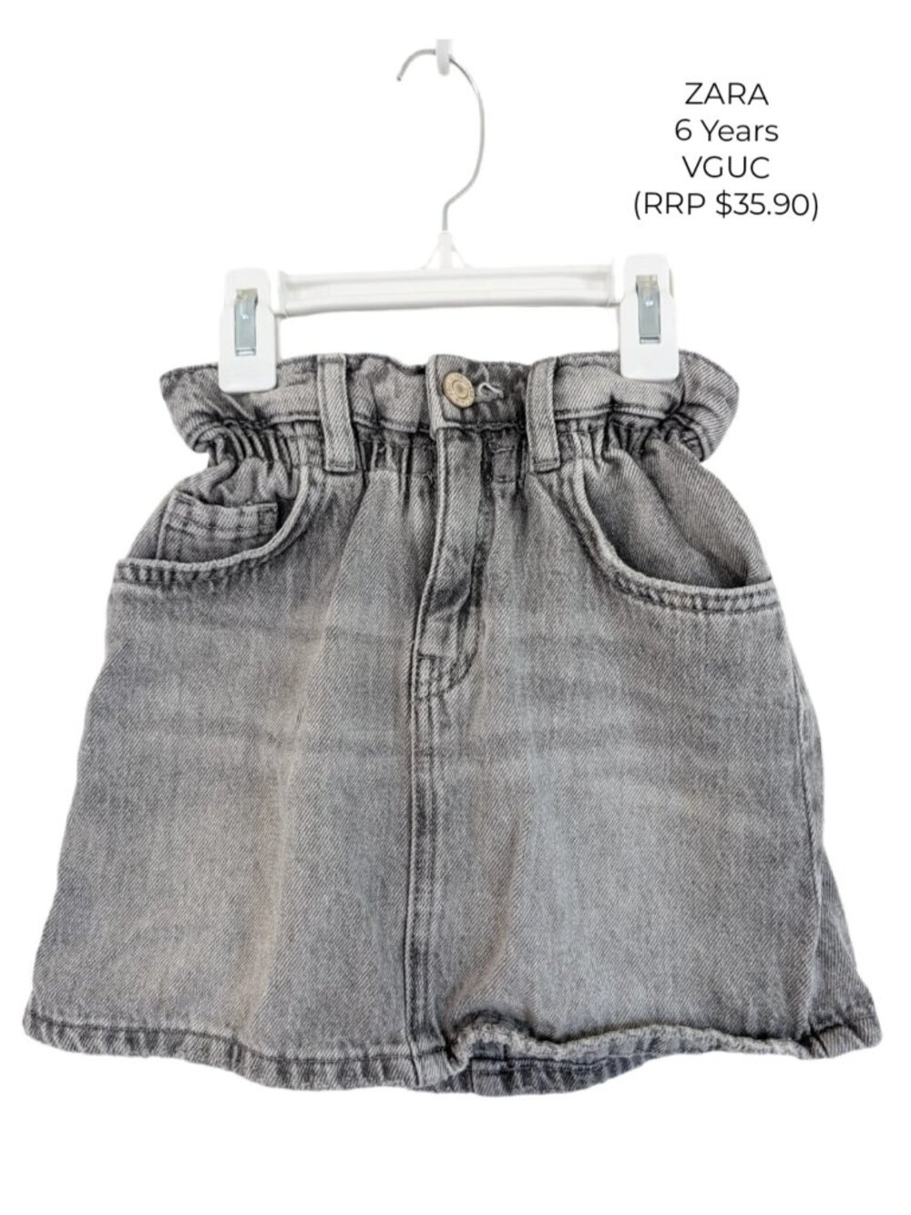 Zara Grey Distressed Paperbag Denim Skirt 6T Girls Clothes